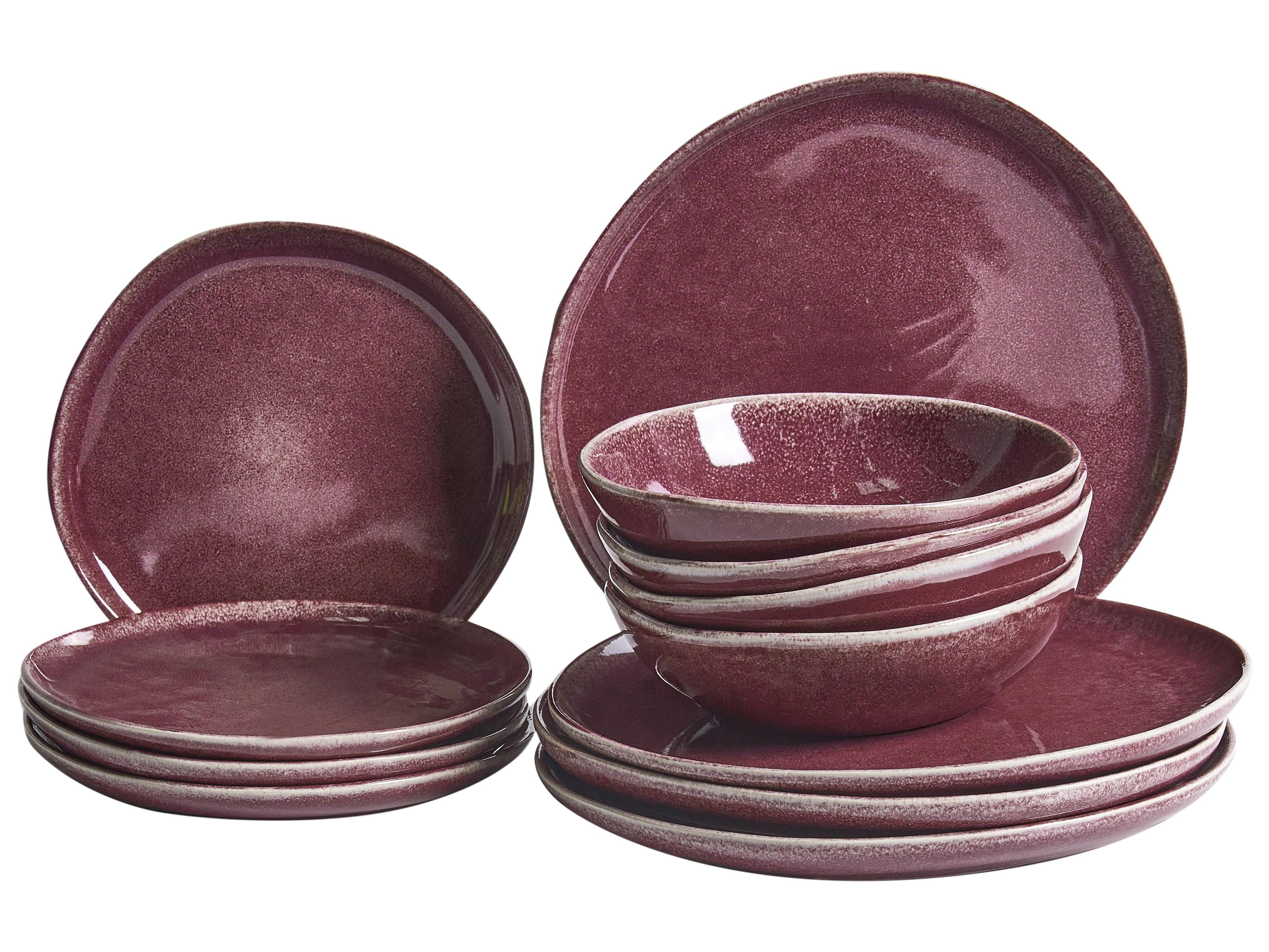 Set of 12 Dinnerware HOPS Stoneware Burgundy