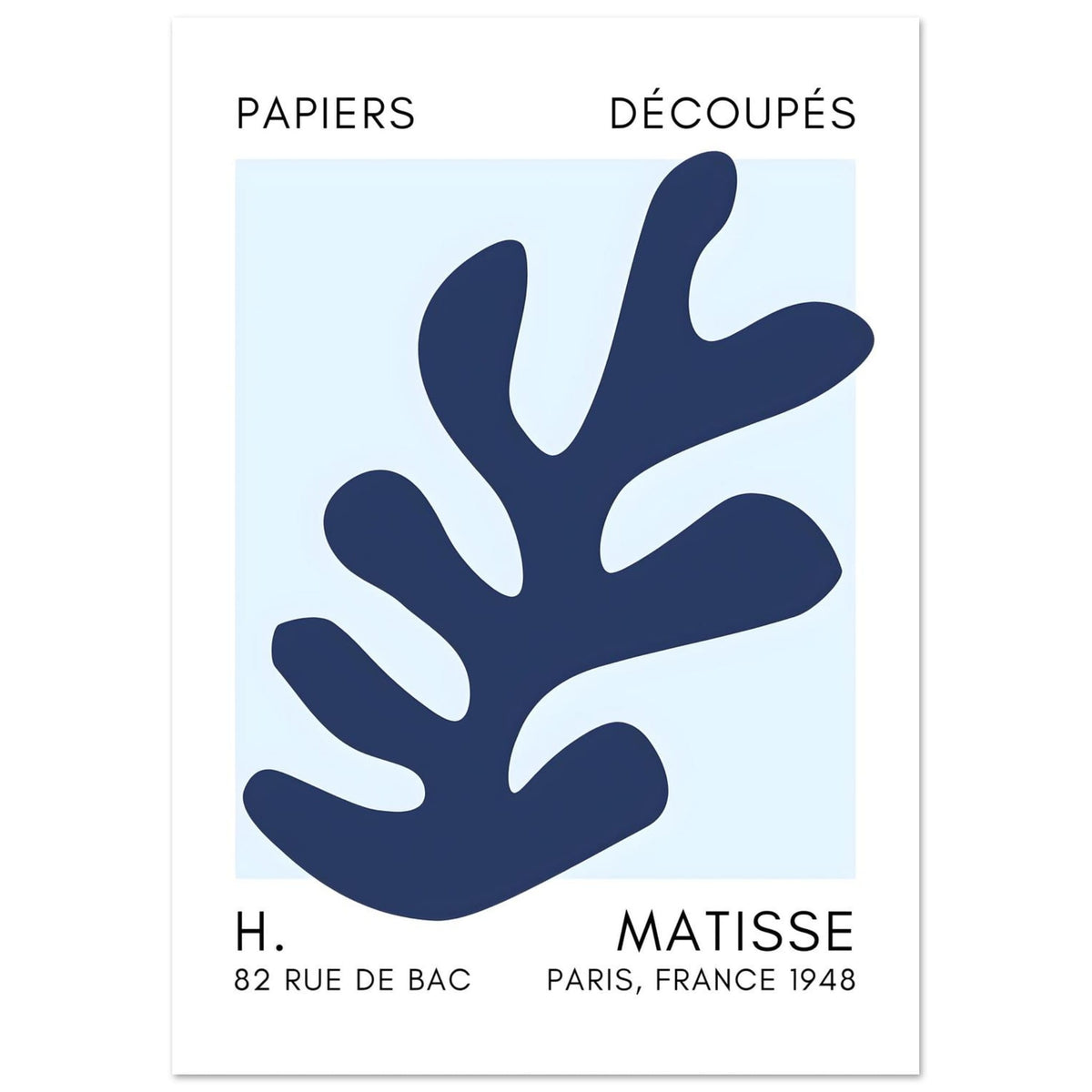 Artfulprints Poster Matisse – Ocean petals navy blue I  - A4 21x29.7 cm - Blauw