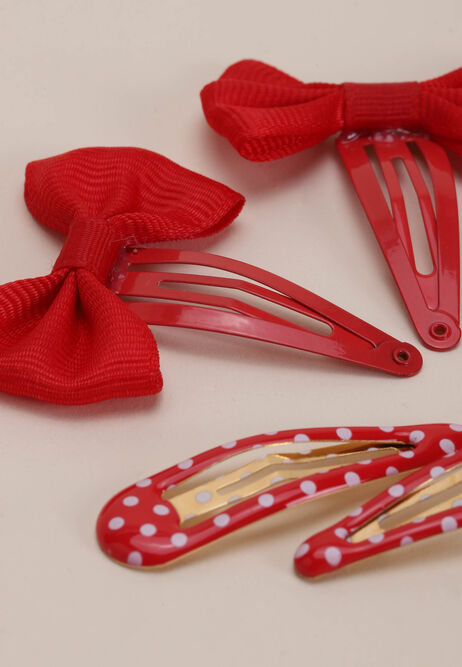 Girls 6pk Red Polka Dot & Bow Hair Clips