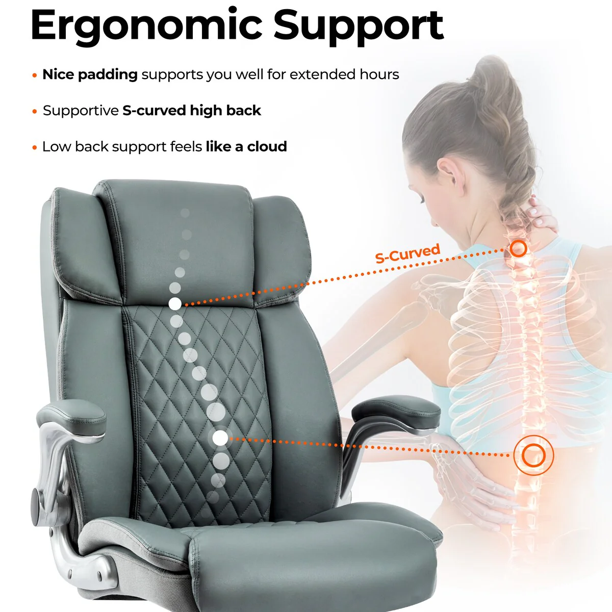 Office Desk Chair Leather Ergonomic High Back Swivel Gaming Chair 5 Wheel Rolling Chair Rocking Function Office Chair