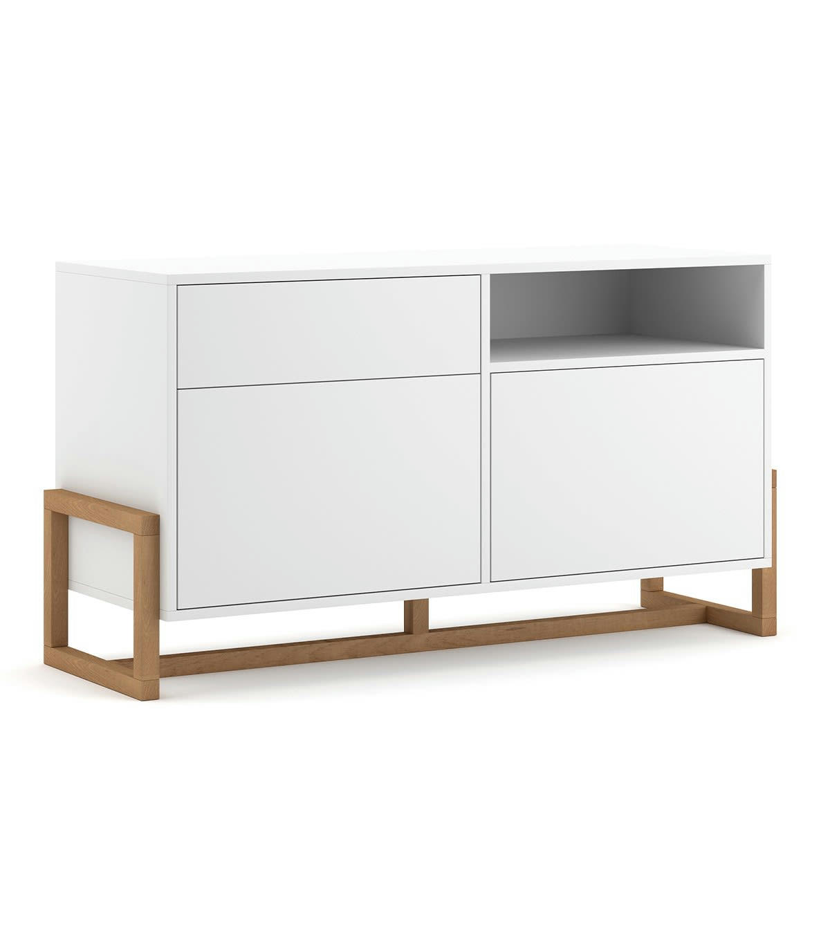 OSLO - Buffet bas 2 portes 1 tiroir avec pieds en hêtre L119 cm