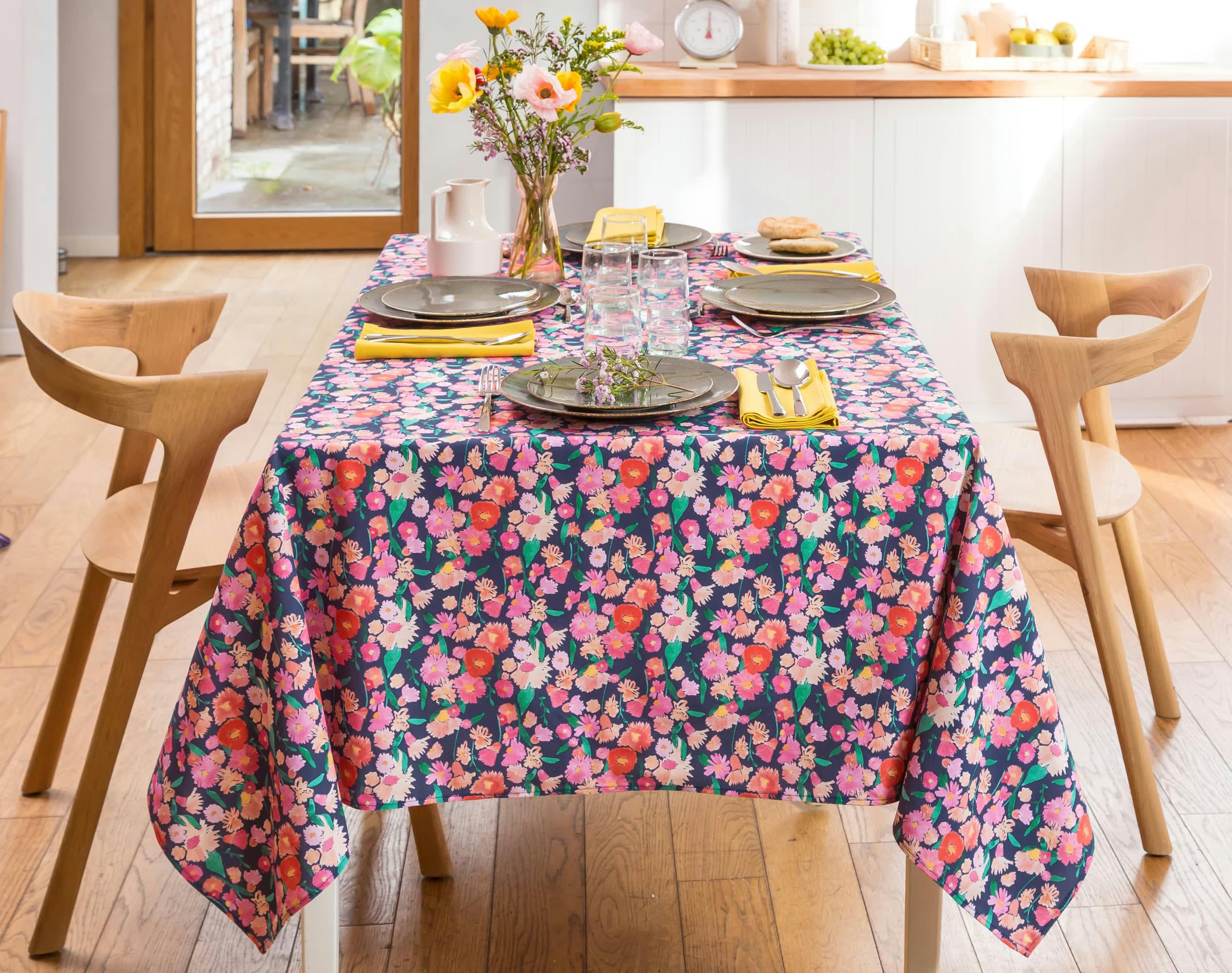 FLORAL - Nappe rectangulaire multicolore en coton 160x350