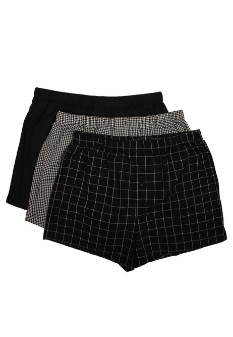 Mens 3pk Black Check Woven Boxers