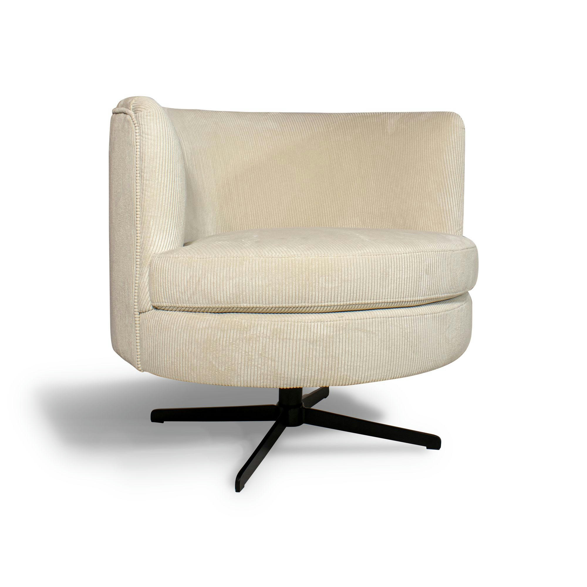 CASPER - Fauteuil pivotant en velours cotelé écru