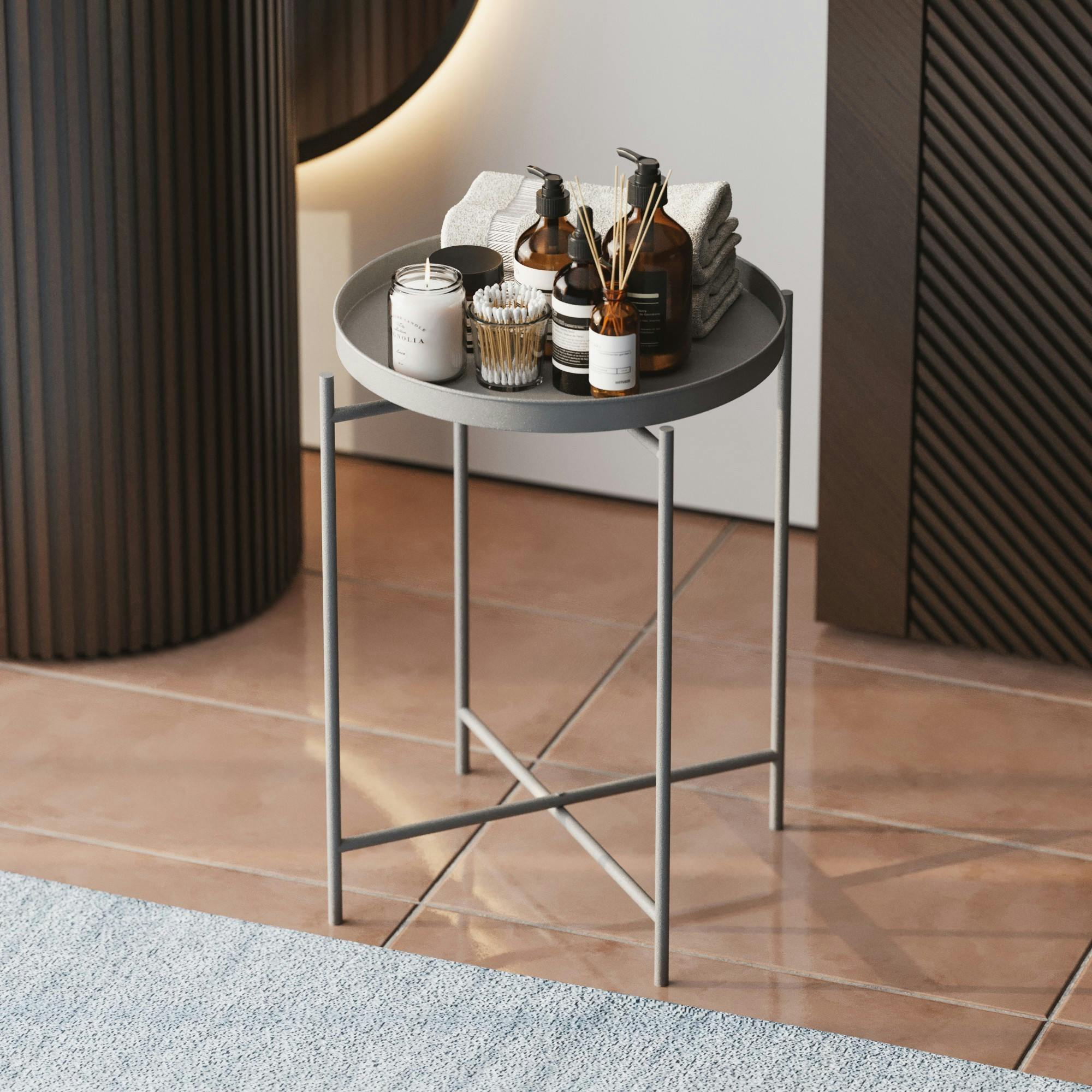 Petite table d'appoint grise - structure ronde, métal SFAX