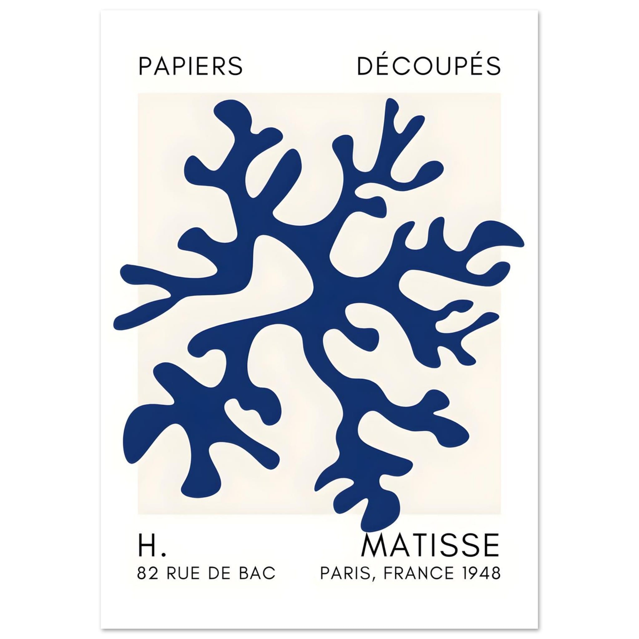 Artfulprints Poster Matisse – Dreamy coral flower navy blue II  - A4 21x29.7 cm - Blauw