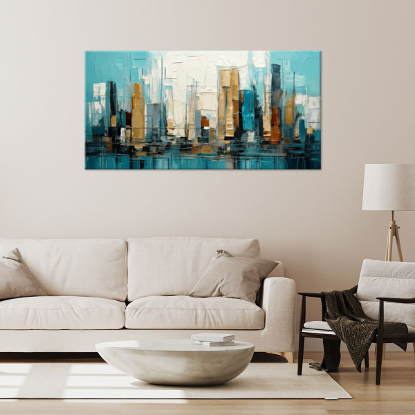 Feeby Obraz, Miasto Abstrakcja Budynki Turkusowy 80x40
