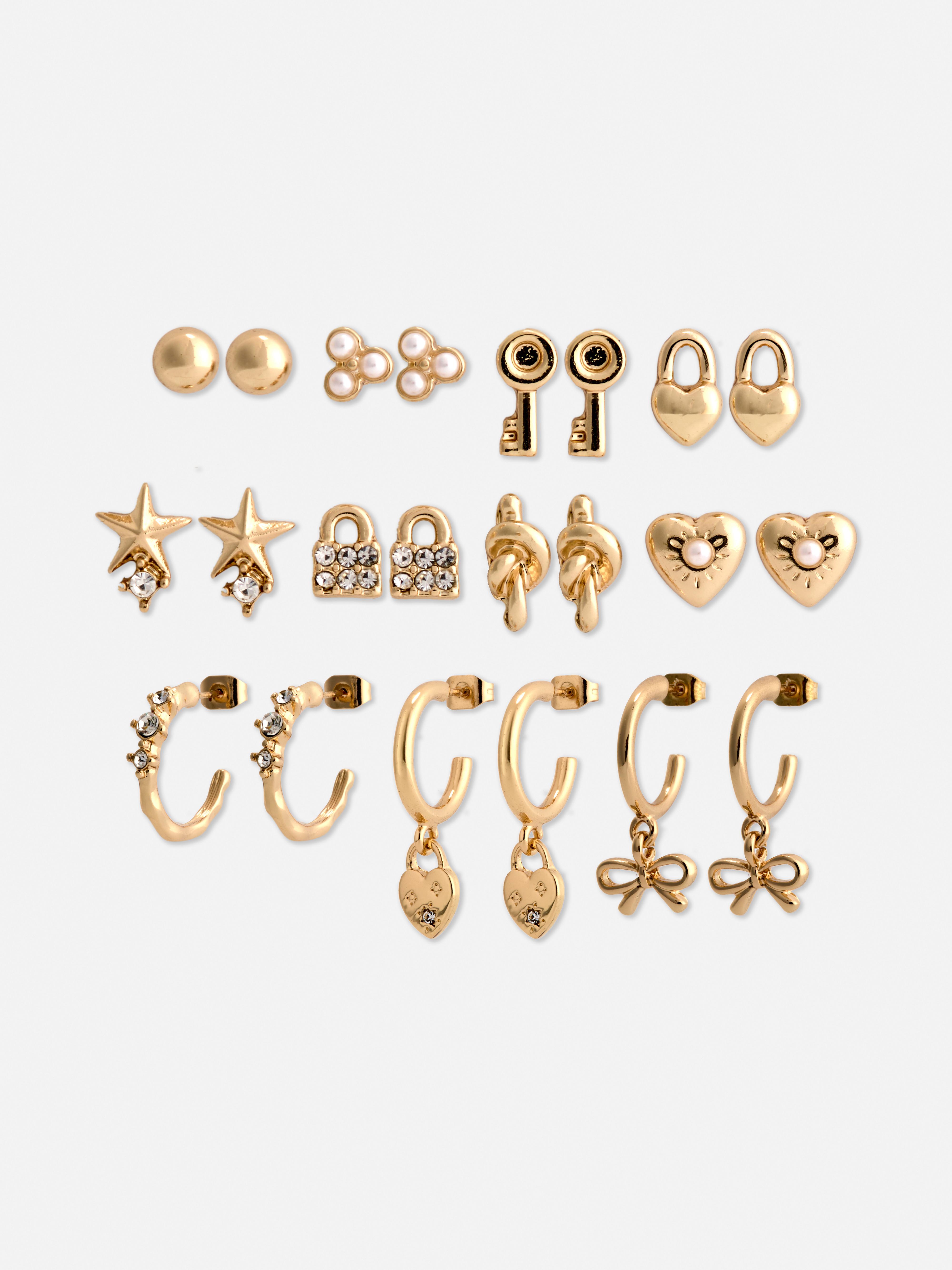 12pk Mixed Hoop and Stud Earrings