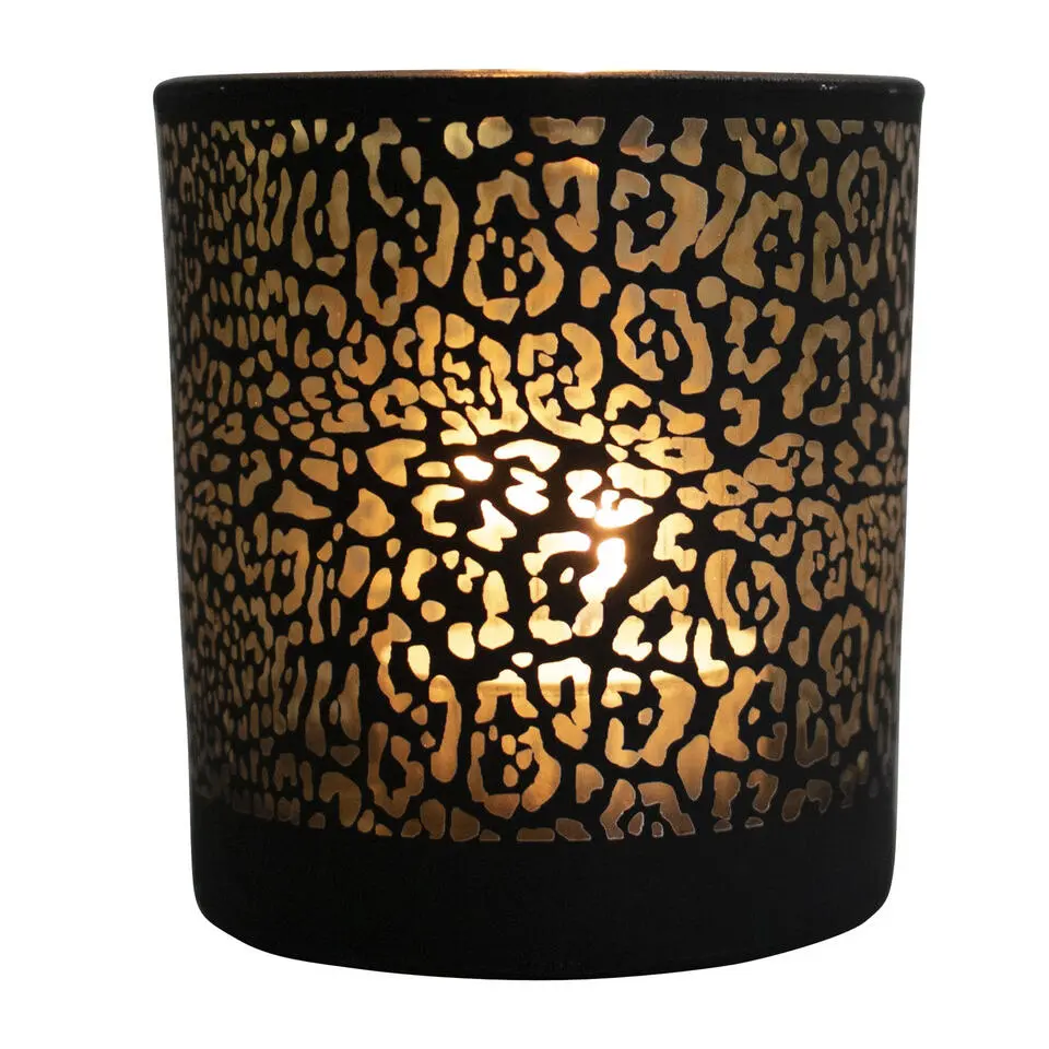 Mars & More Waxinelichthouder - zwart - glas - jaguar - 18 cm