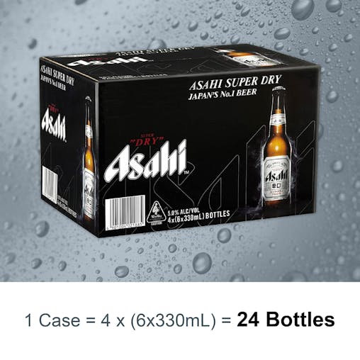 Asahi Super Dry Beer, Japanese Style Beer, Unique Refreshing Taste, Dry and Crisp Beer, 5.0% ABV, 330mL (Case of 24 Bottles)