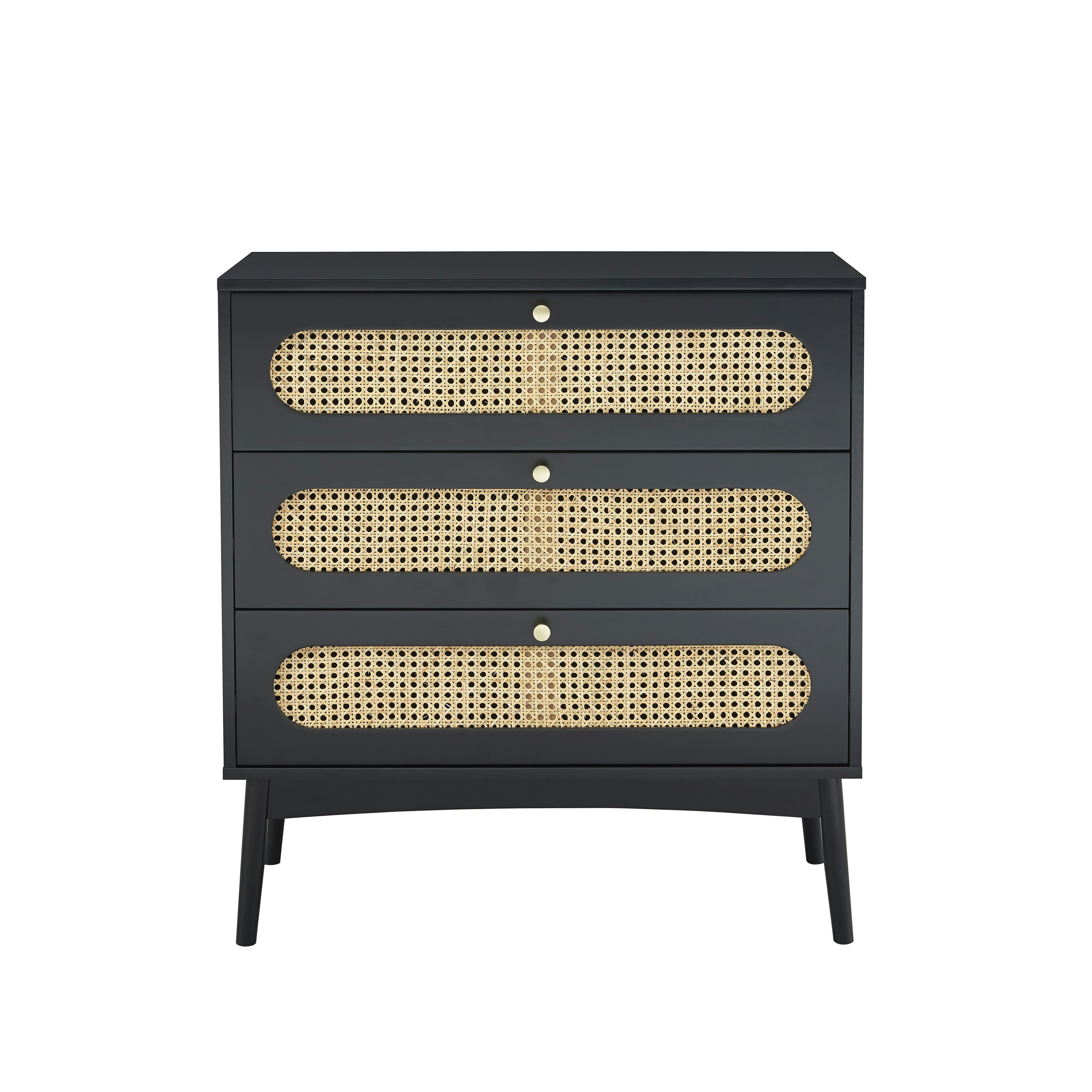 ANATOLE - Commode  noir et cannage rotin