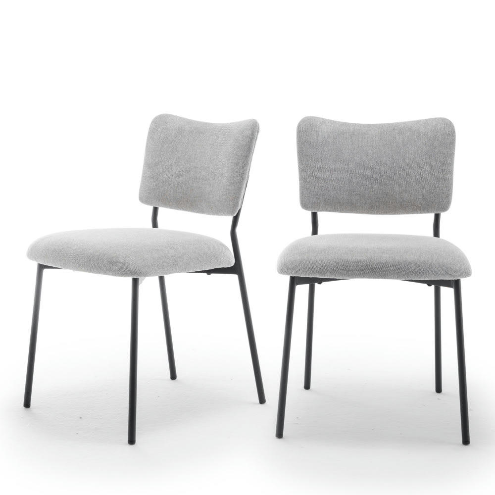 VANDER - Lot de 2 chaises en tissu et métal gris clair