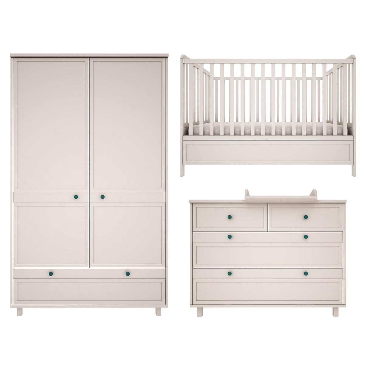 TRIO - GABRIEL - Chambre bébé : Trio - lit évolutif 70x140 commode armoire beige