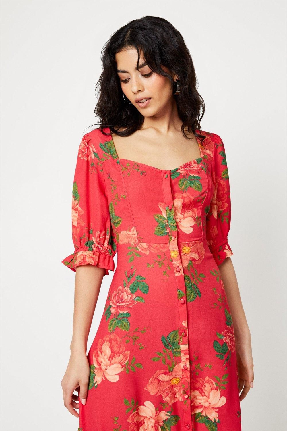 Dorothy Perkins Petite Floral Button Through Midi Dress