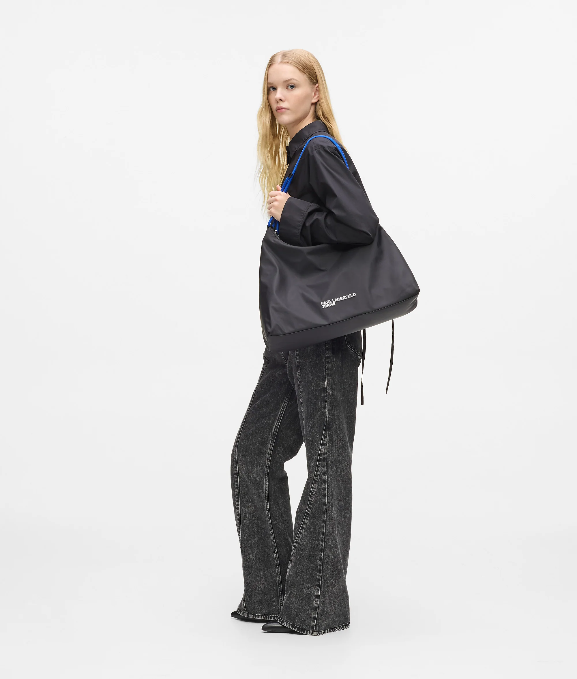 Grand sac porté épaule en nylon avec cordon