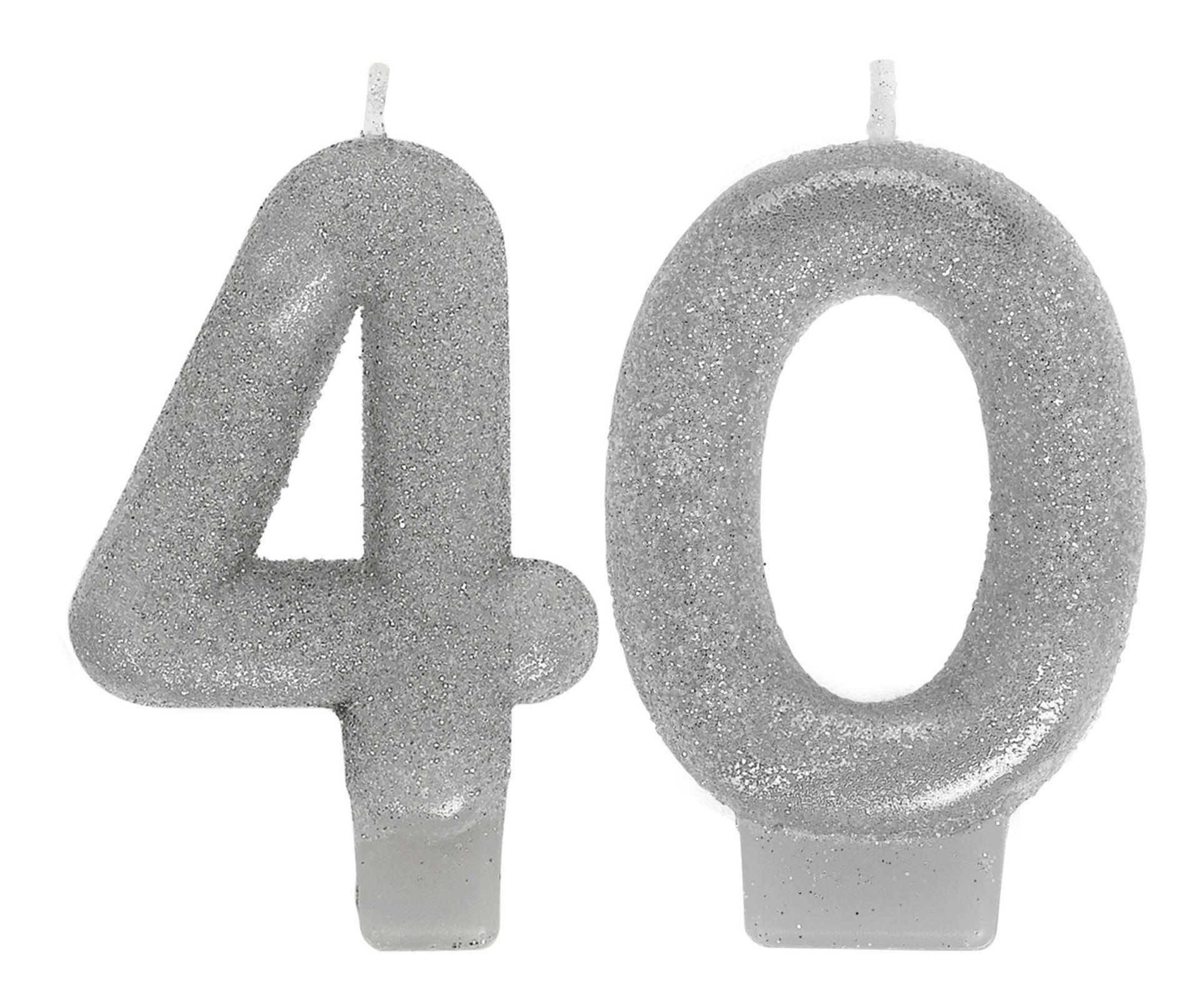 Milestone Number 40 Glitter Birthday Candles, Silver, 2-pc