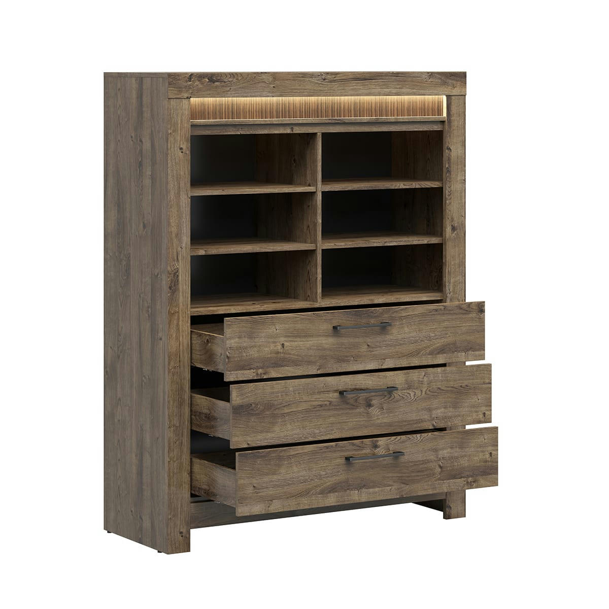 - Bibliothèque 3 tiroirs LED inclus panneaux mdf naturel