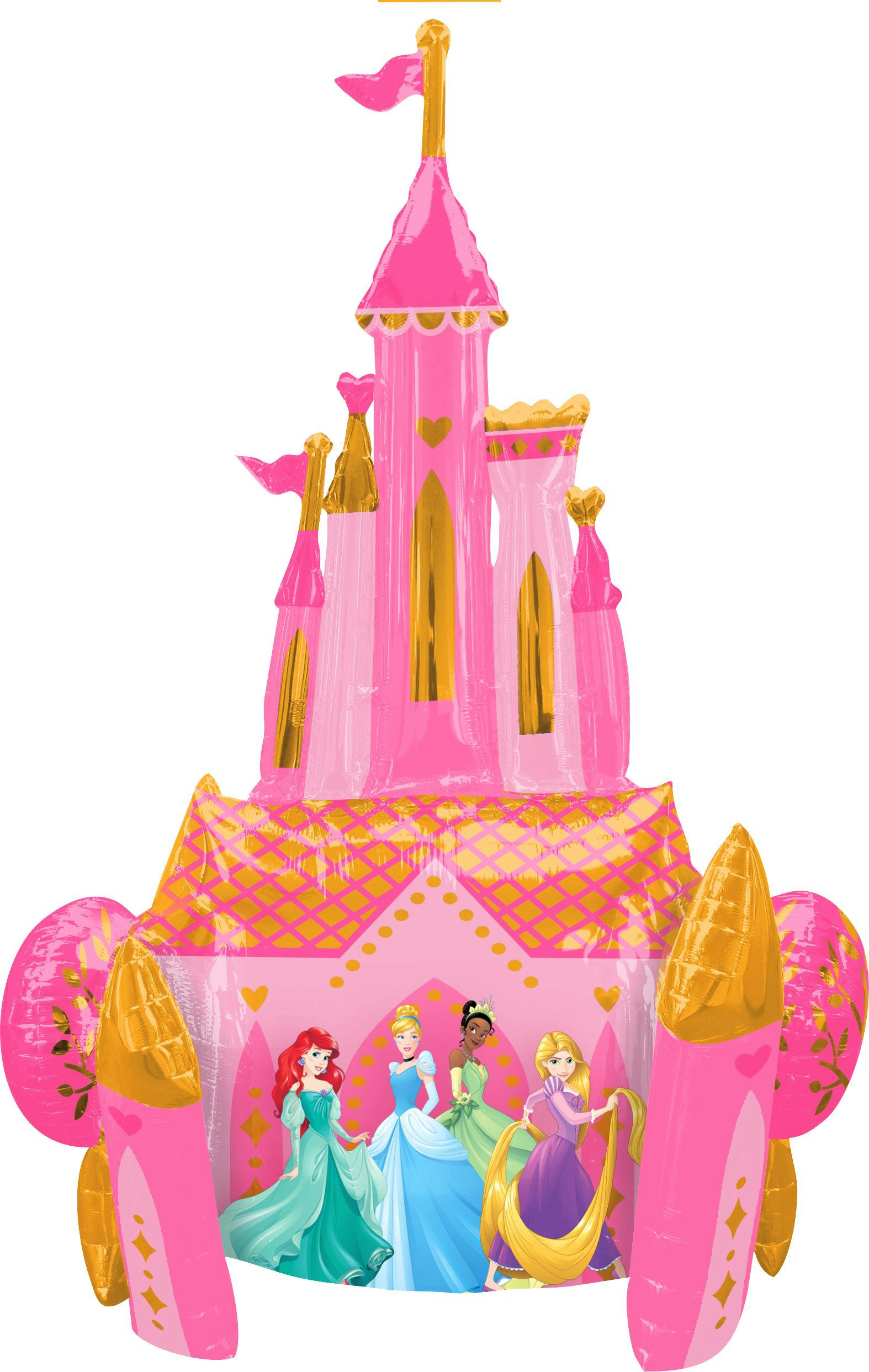 Disney Princess Once Upon A Time Castle Satin Giant Gliding Air-Walker Foil Balloon, Pink/Gold, 55-in, Helium Inflation & Ribbon Included for Birthday