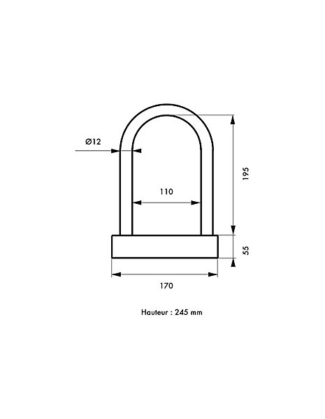 Antivol U anse acier gaînée, diamètre 12mm, largeur 170mm, hauteur 245mm - THIRARD