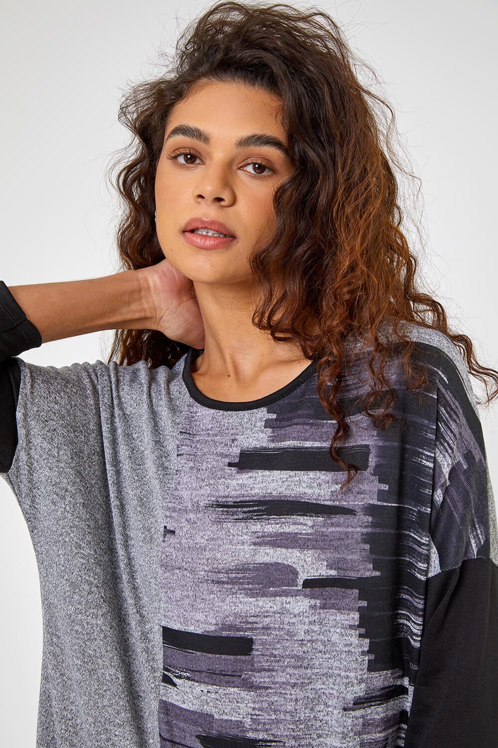 Roman Colour Block Graphic Print Tunic Top