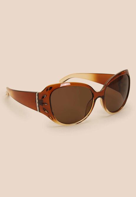 Womens Brown Cut Out Rectangle Sunglasses