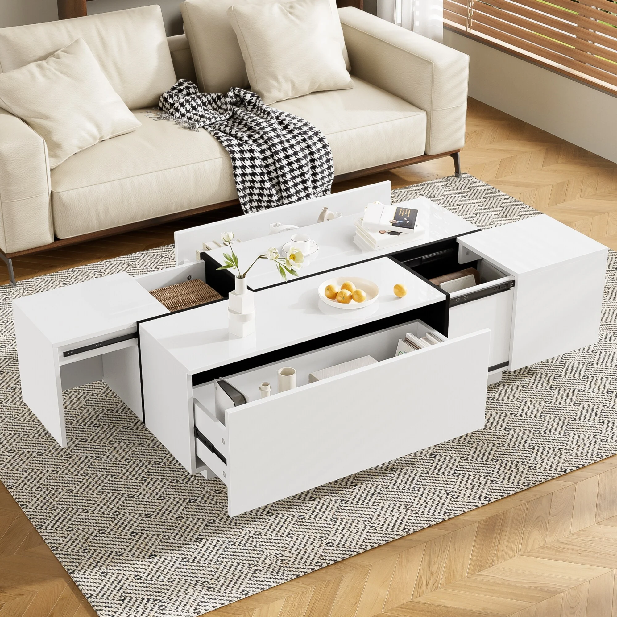 47.2-72.7'' Extendable Coffee Table with Hidden Storage for Living Room