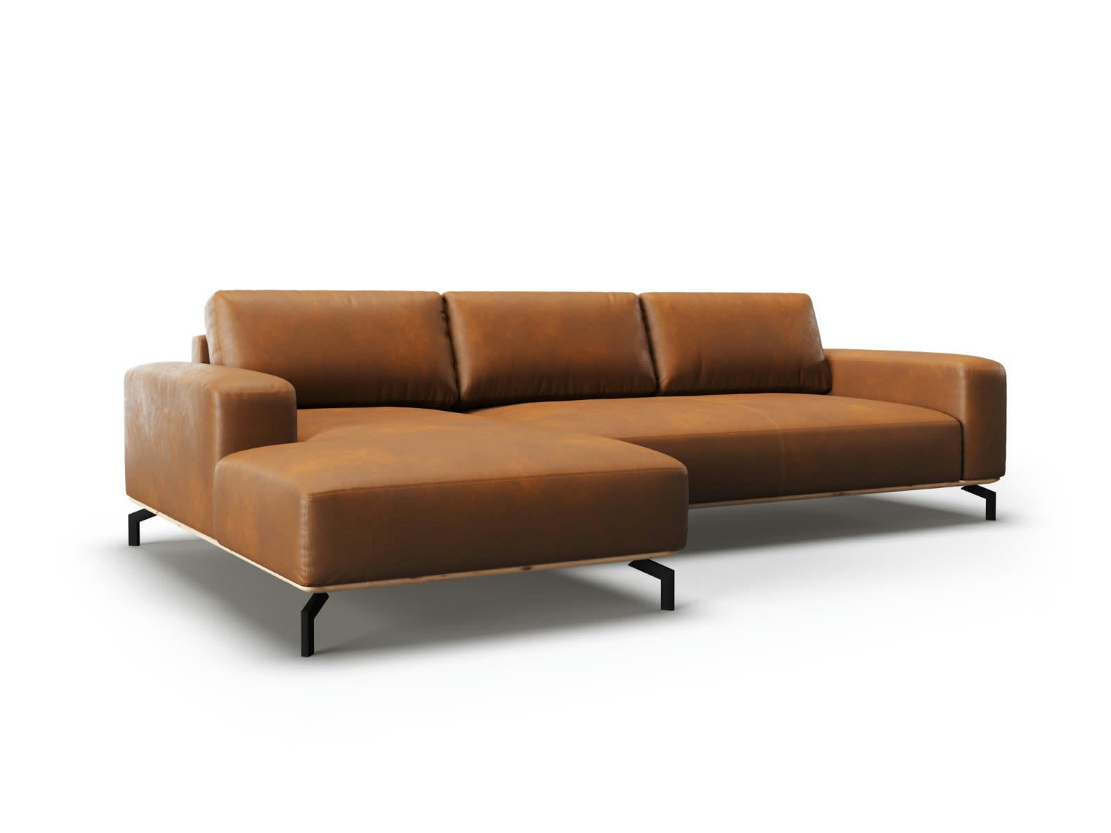 MARC - Canapé D'Angle Gauche 5 places en Cuir Véritable Marron