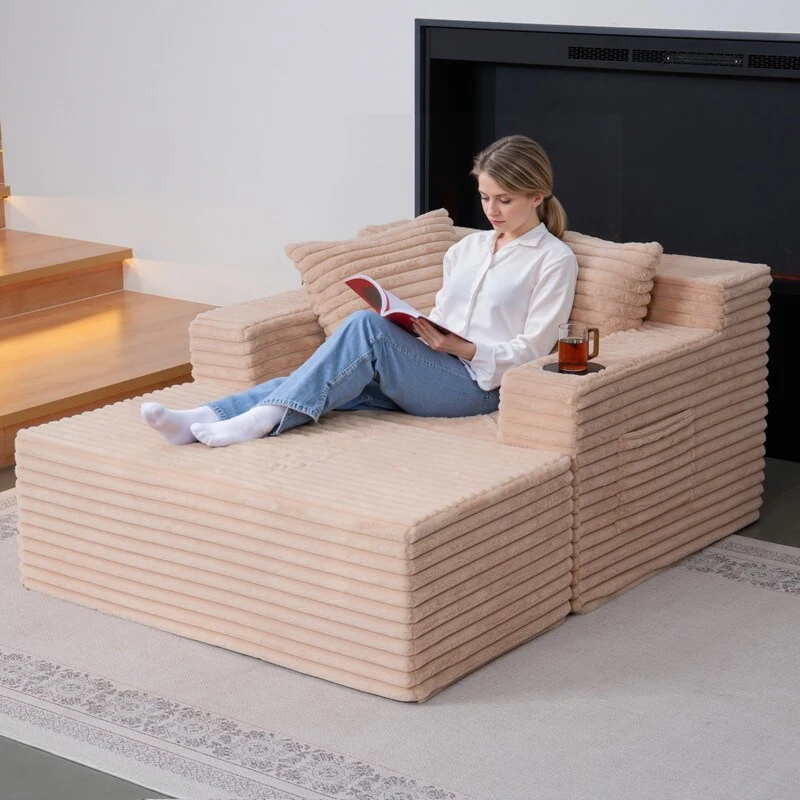 Oversized Chaise Lounge Chair, Upholstered Sofa Bed for Living Room