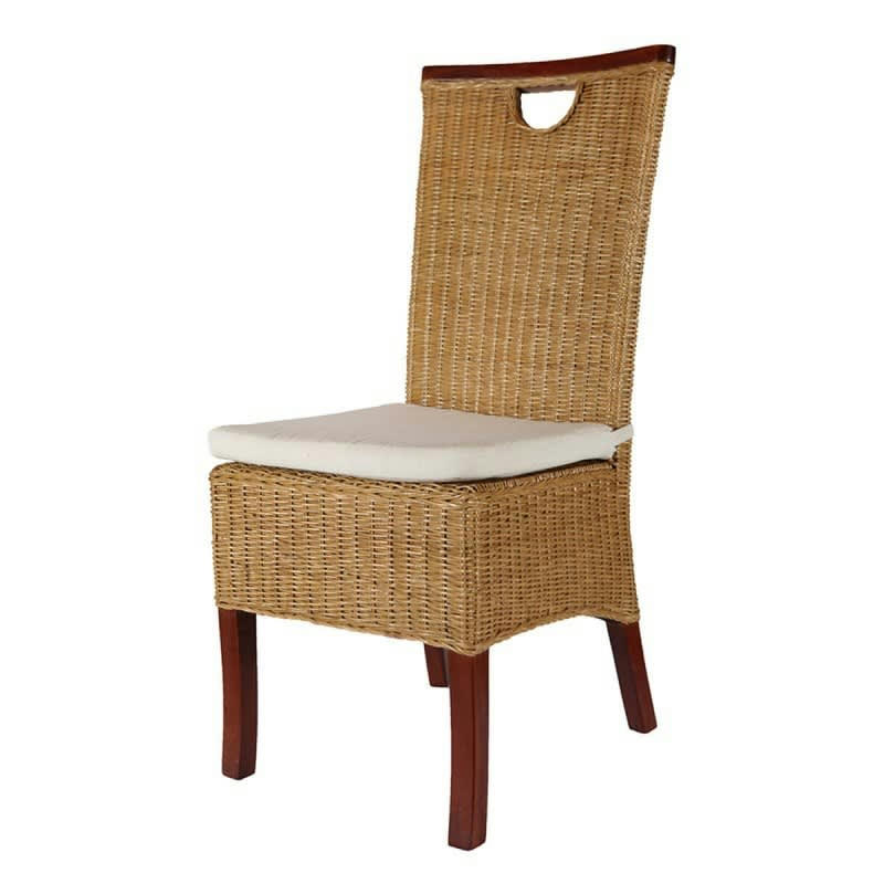 RACINE - Chaise de salle à manger en rotin vintage jaune