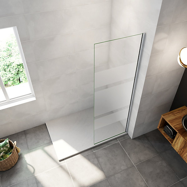 paroi de douche à l'italienne 120x190cm,6mm verre anticalcaire,paroi fixe avec bandes horizontales sérigraphiées
