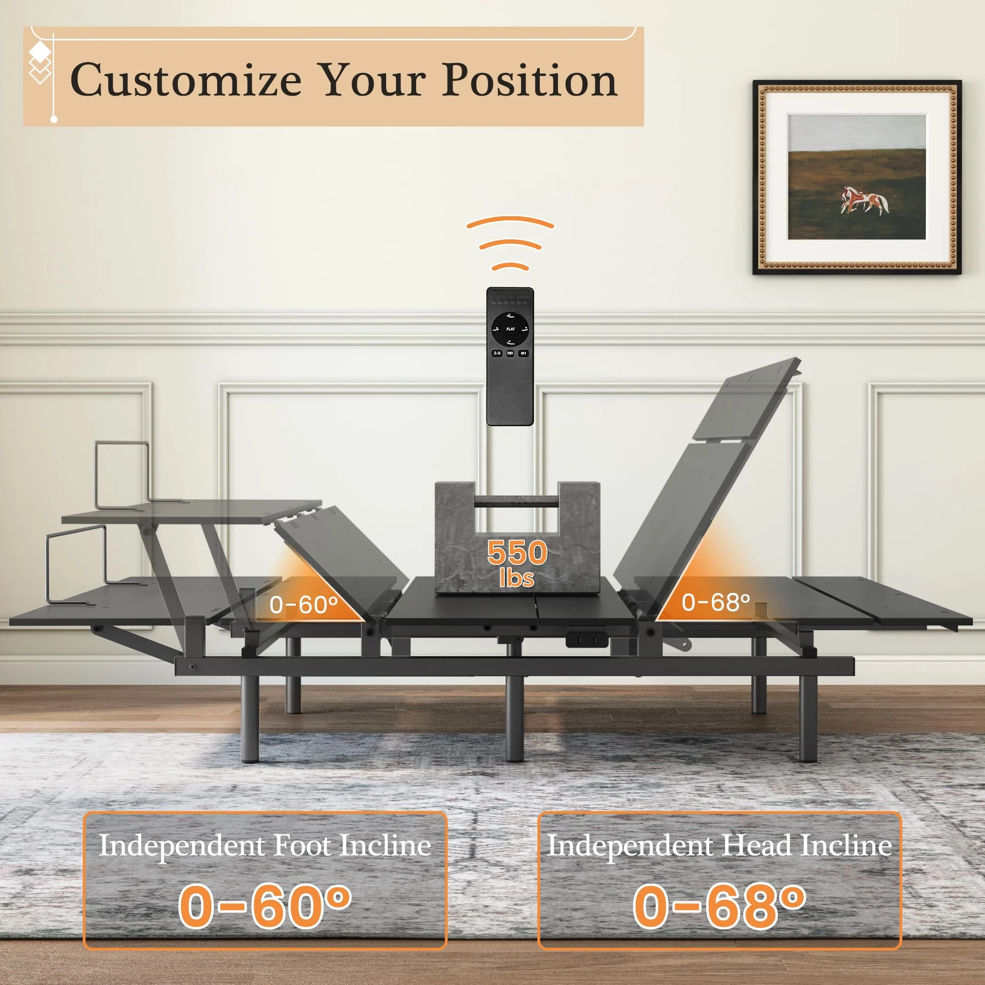 Adjustable Bed Frame -Wireless Remote -Memory Function -Adjustable Bed Base -Head and Foot Lift Incline -Zero Gravity -Quiet Motorfor Lying Down, Reading, Watching TV,Fatigue,Backache[FULL](Black/Full)