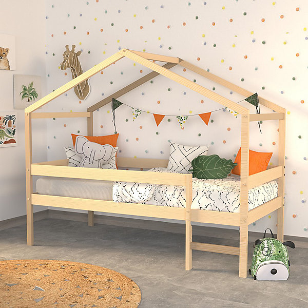 Lit cabane MIKA 90x190   sommier / Naturel