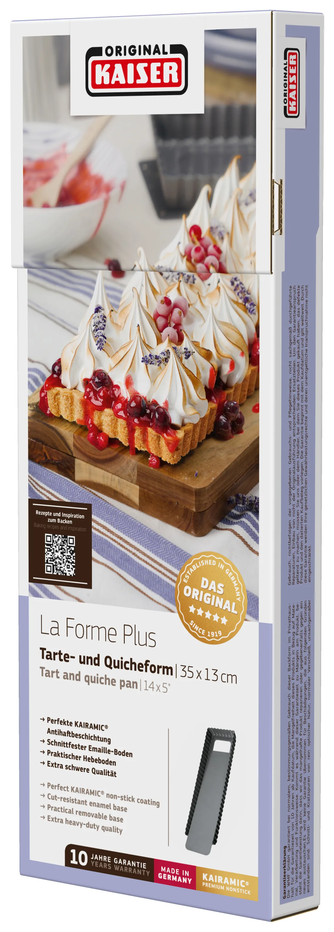 KAISER La Forme Plus Rectangular Tart & Quiche Pan with removable base, 35 x 13 cm
