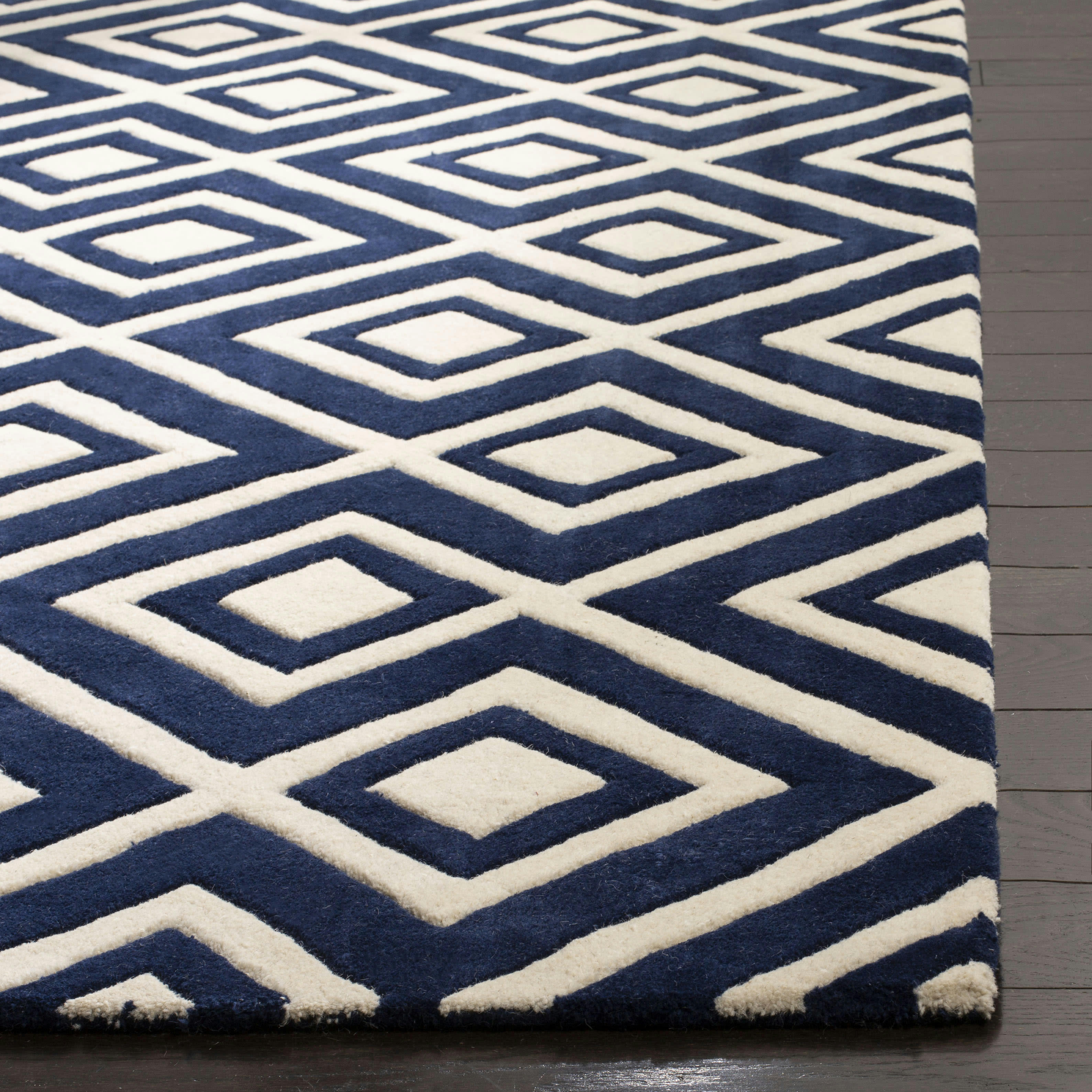 CHATHAM - Tapis de salon interieur en bleu fonce & ivoire, 152 x 244 cm