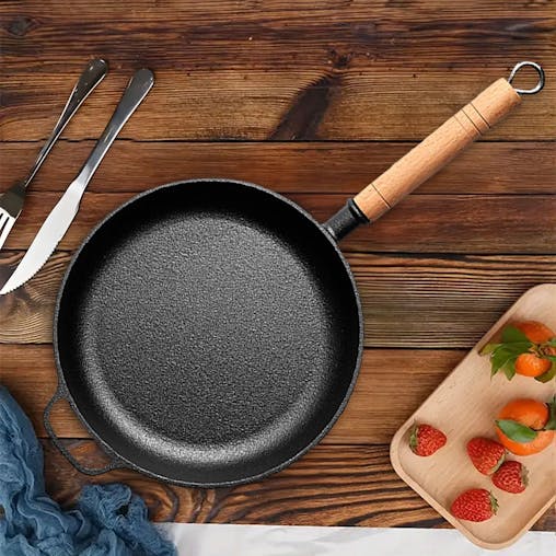 SOGA Round Cast Iron Frying Pan Skillet Steak Sizzle Platter with Helper Handle 25cm