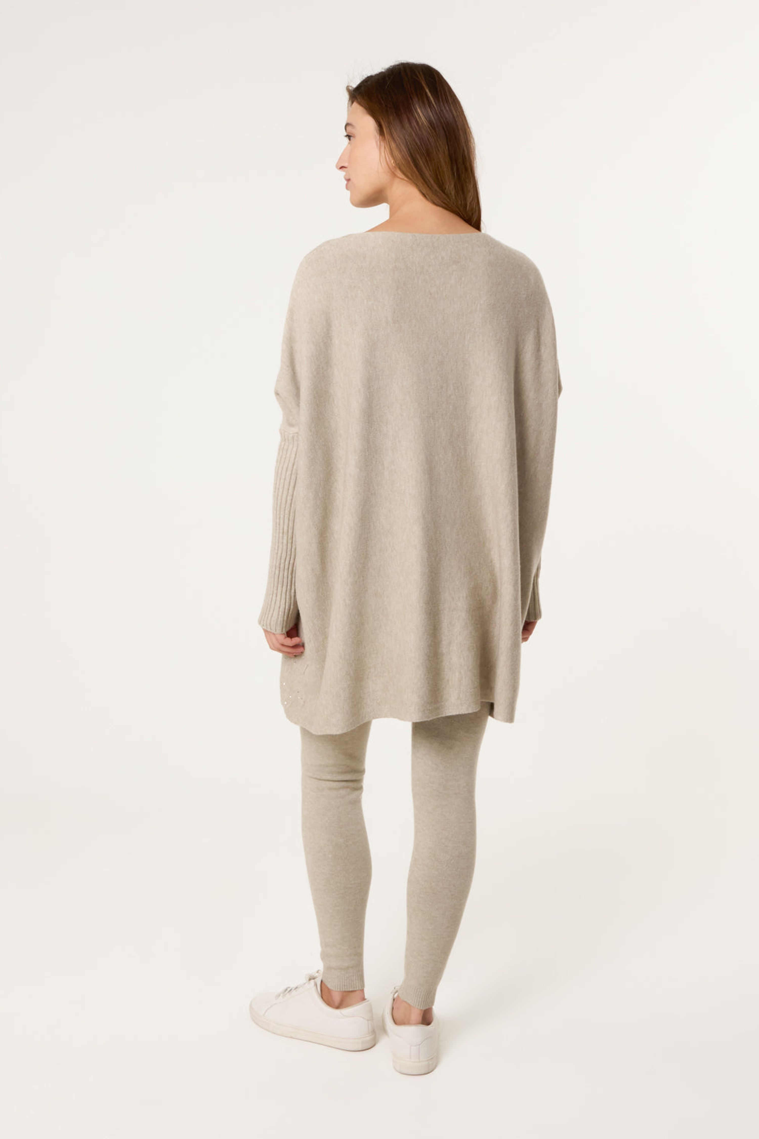 Blue Vanilla Beige Scattered Studded Embellished Knitwear Set