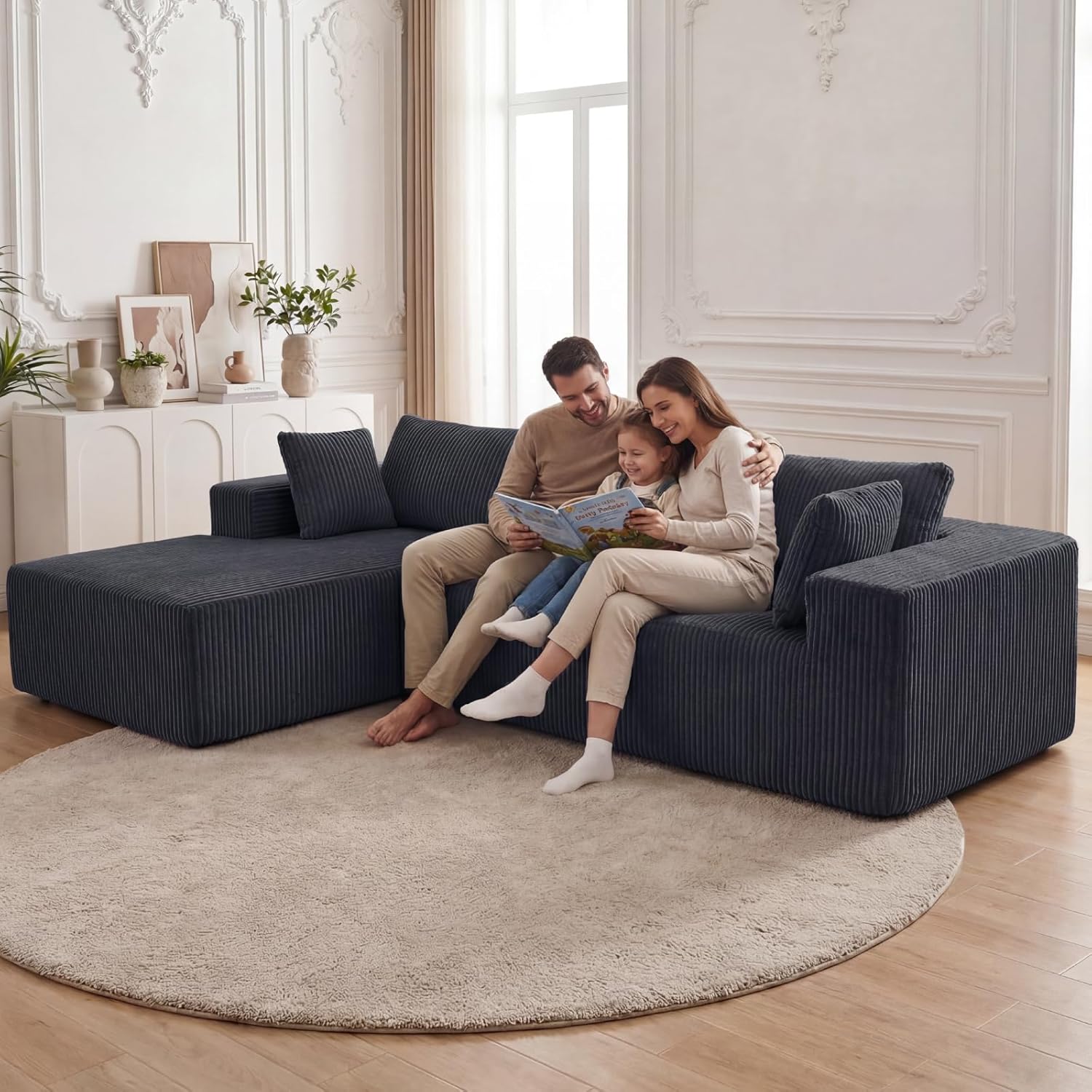 DUMOS 108 Boneless Couch, Cloud Sectional Couch with L-Shape Chaise, Modular Sectional Sofa with Deep Seat, Upholstered Couch for Living Room Bedroom, No Assembly Required (Grey, Left Facing Chaise)