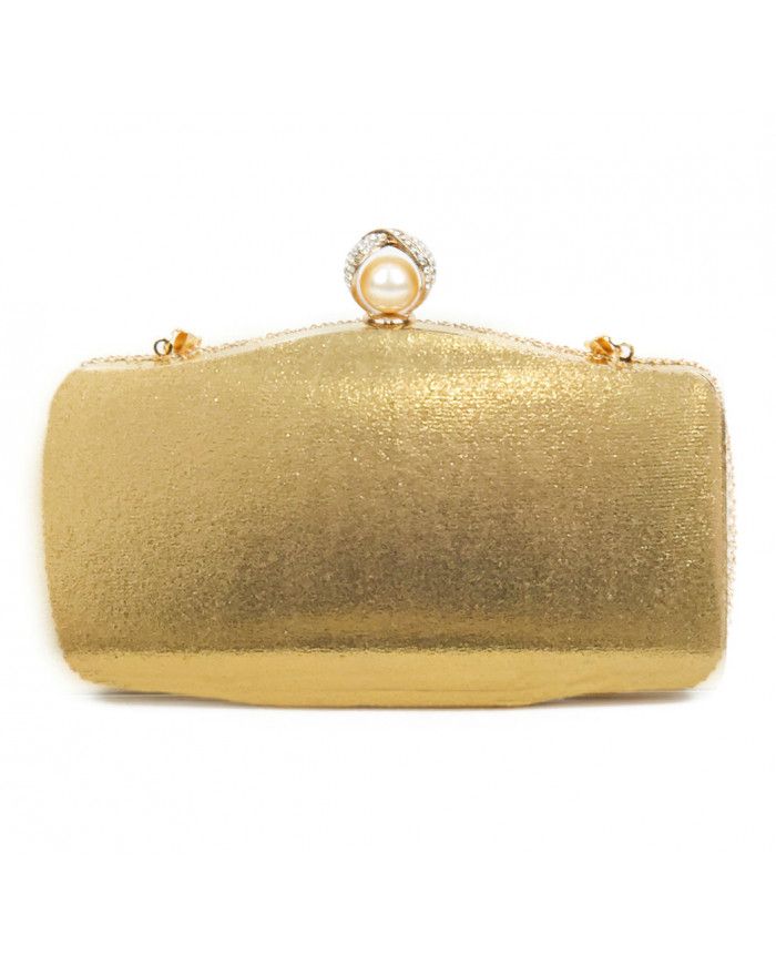 JFY Pearl Clasp Single Side Diamante Clutch Bag