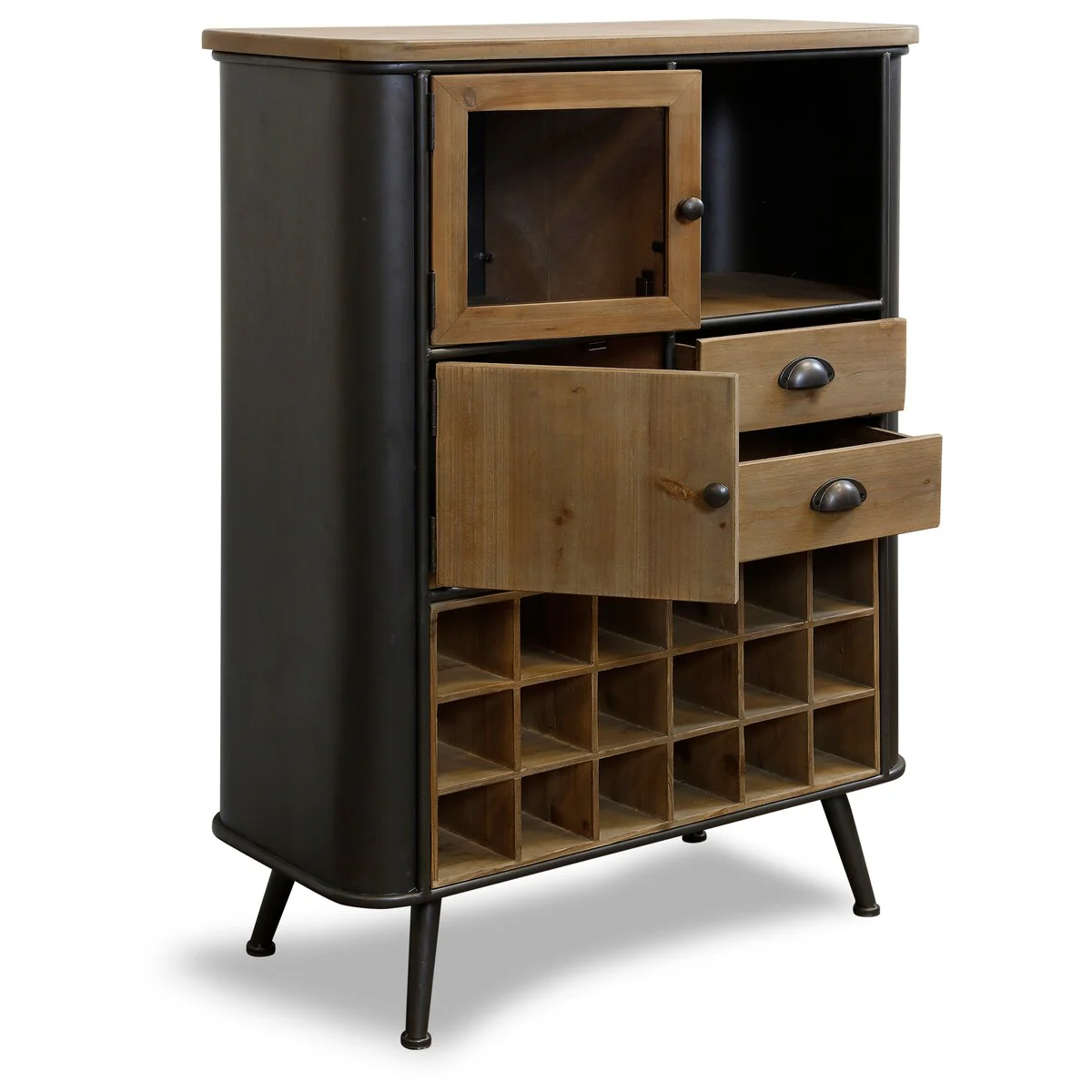 StyleCraft Natural and Black Wine Cabinet with Rounded Corners and Splayed Legs - 32 x 14
