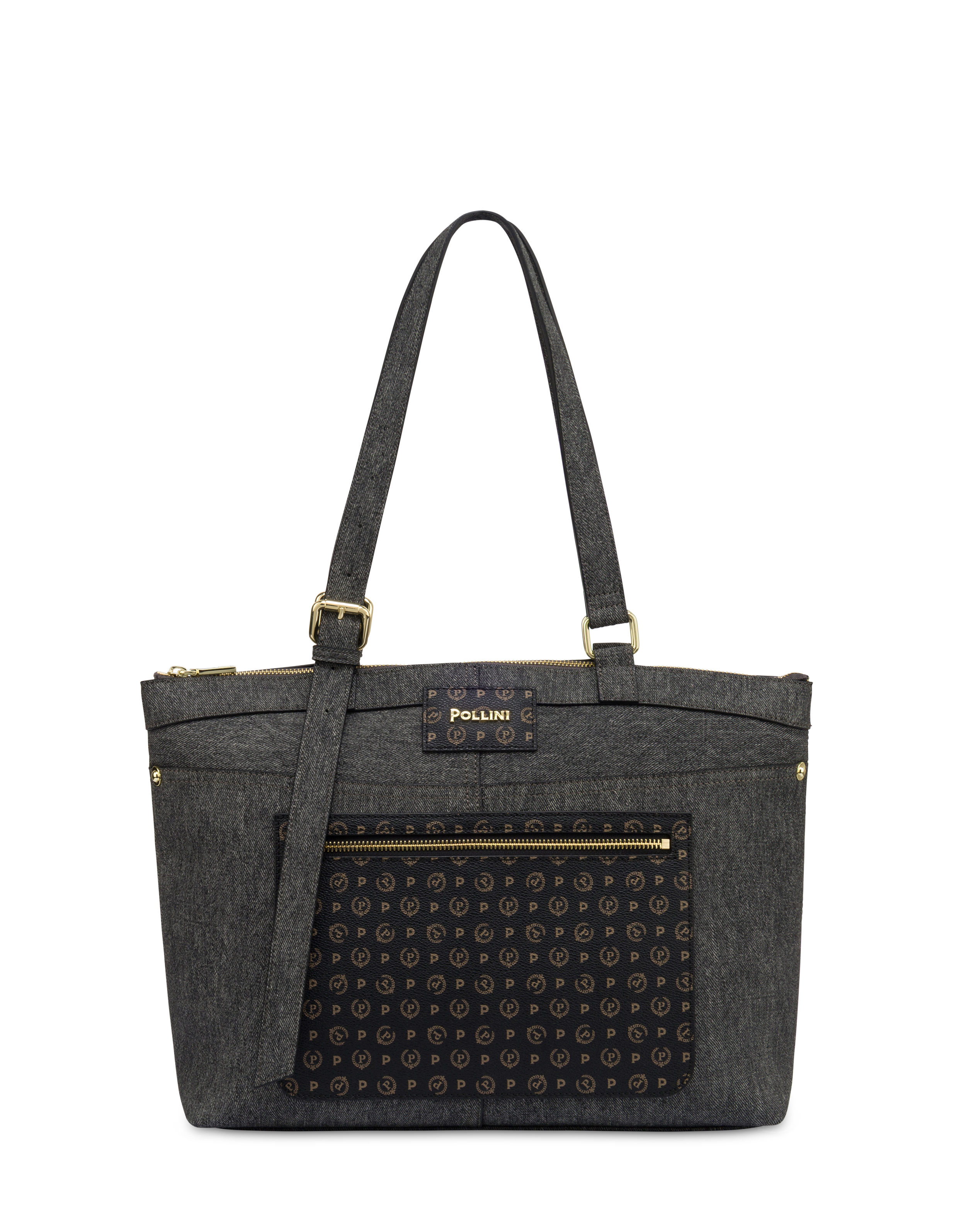 Borsa A Spalla Indigo In Denim Pu Grigio/nero