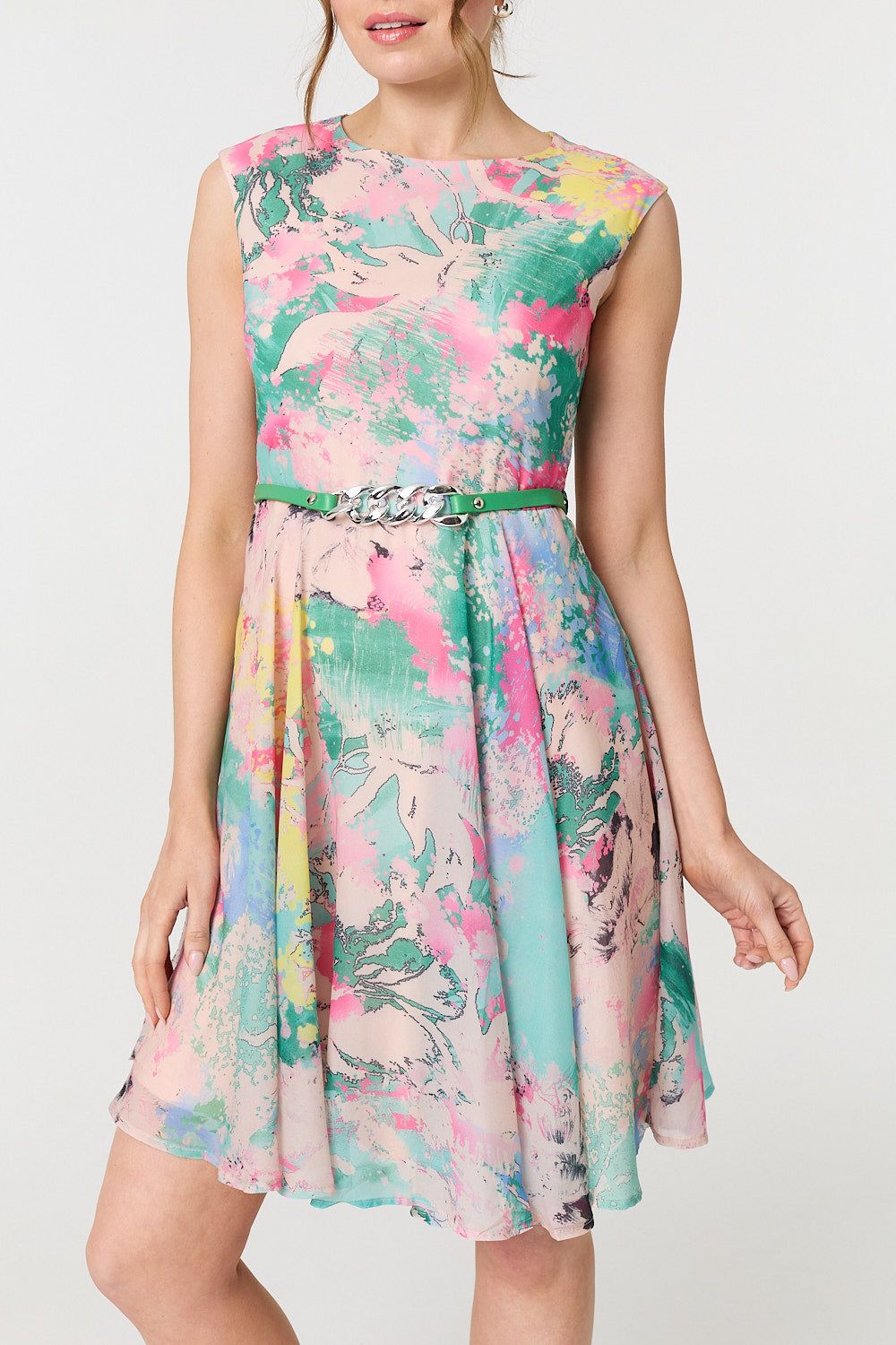 Izabel London Printed Sleeveless Short Skater Dress