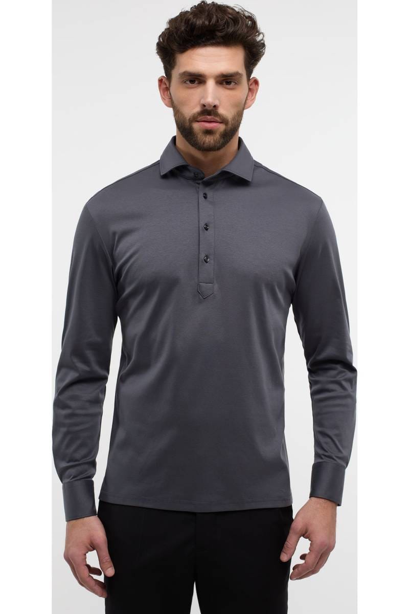 ETERNA 1863 Modern Fit Longsleeve Poloshirt grau, Einfarbig
