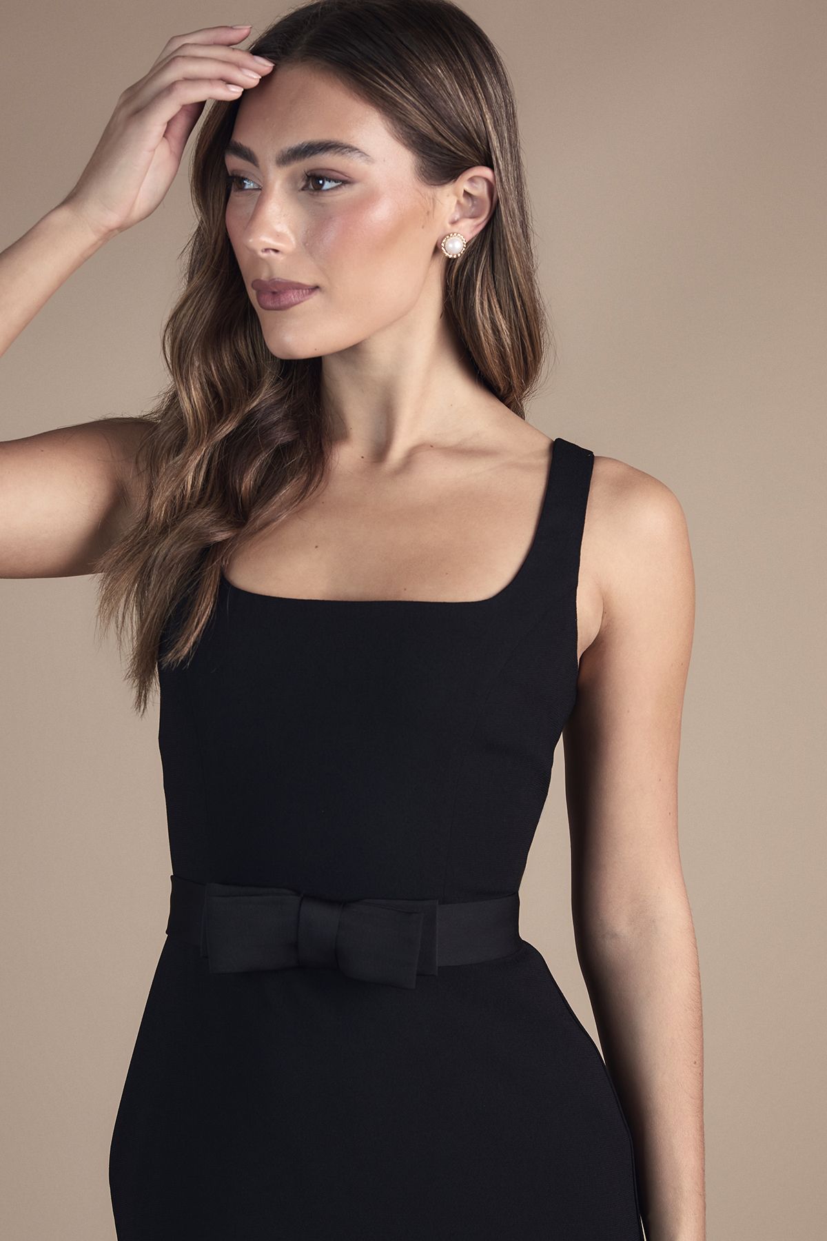 Coast Square Neck Bow Detail Crepe Maxi Bridesmaid Dress