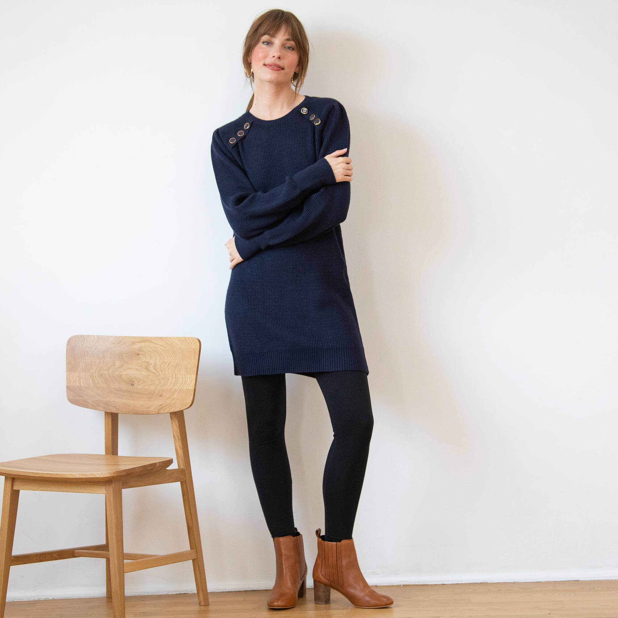 Pull tunique boutons fantaisie toucher doux
