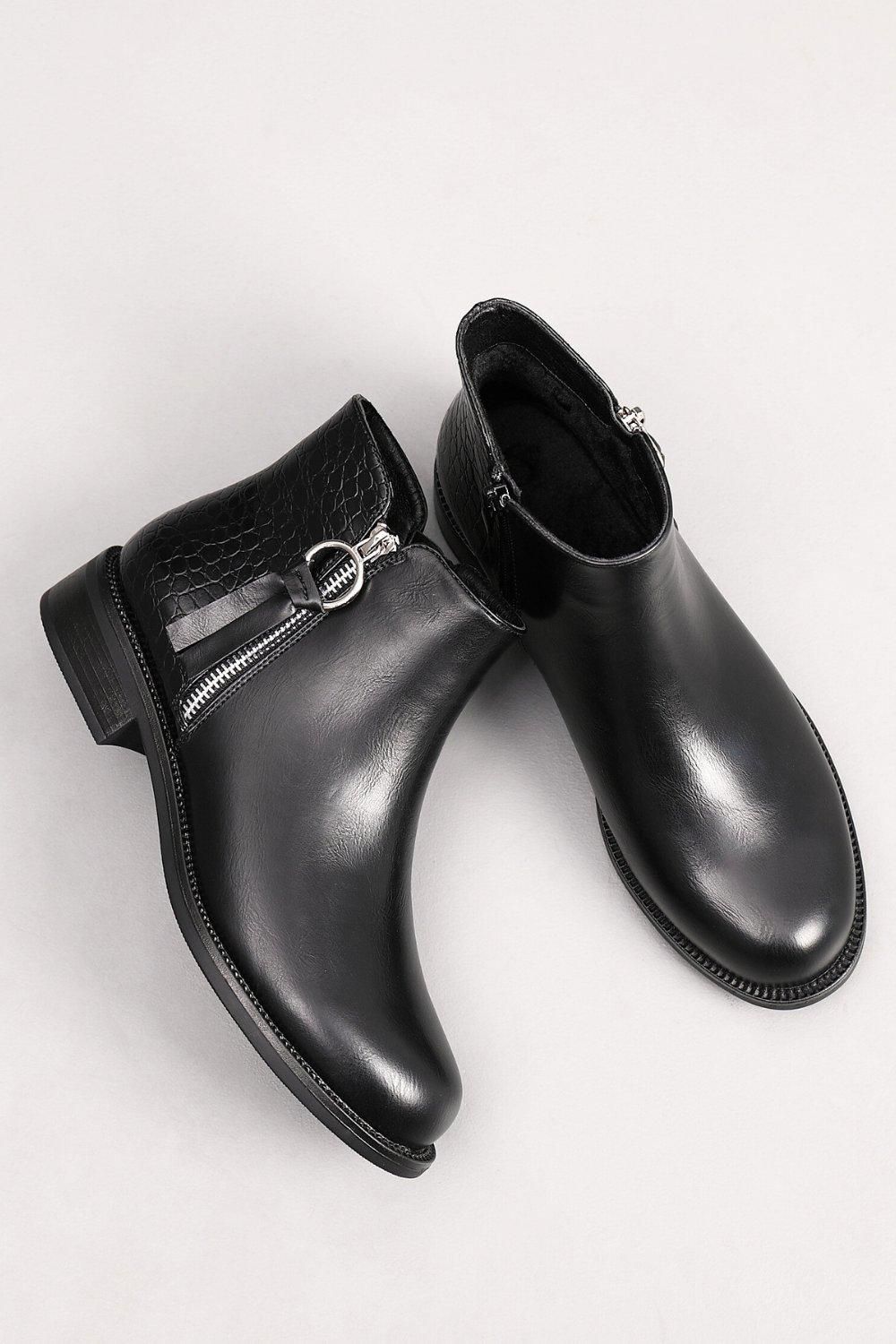 IVACHY Fashion Mock Croc Zip Closure Ankle Boots with Almond Toe