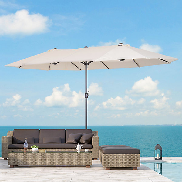 Parasol de jardin XXL parasol grande taille 4,6L x 2,7l x 2,4H m ouverture fermeture manivelle acier polyester haute densité crème