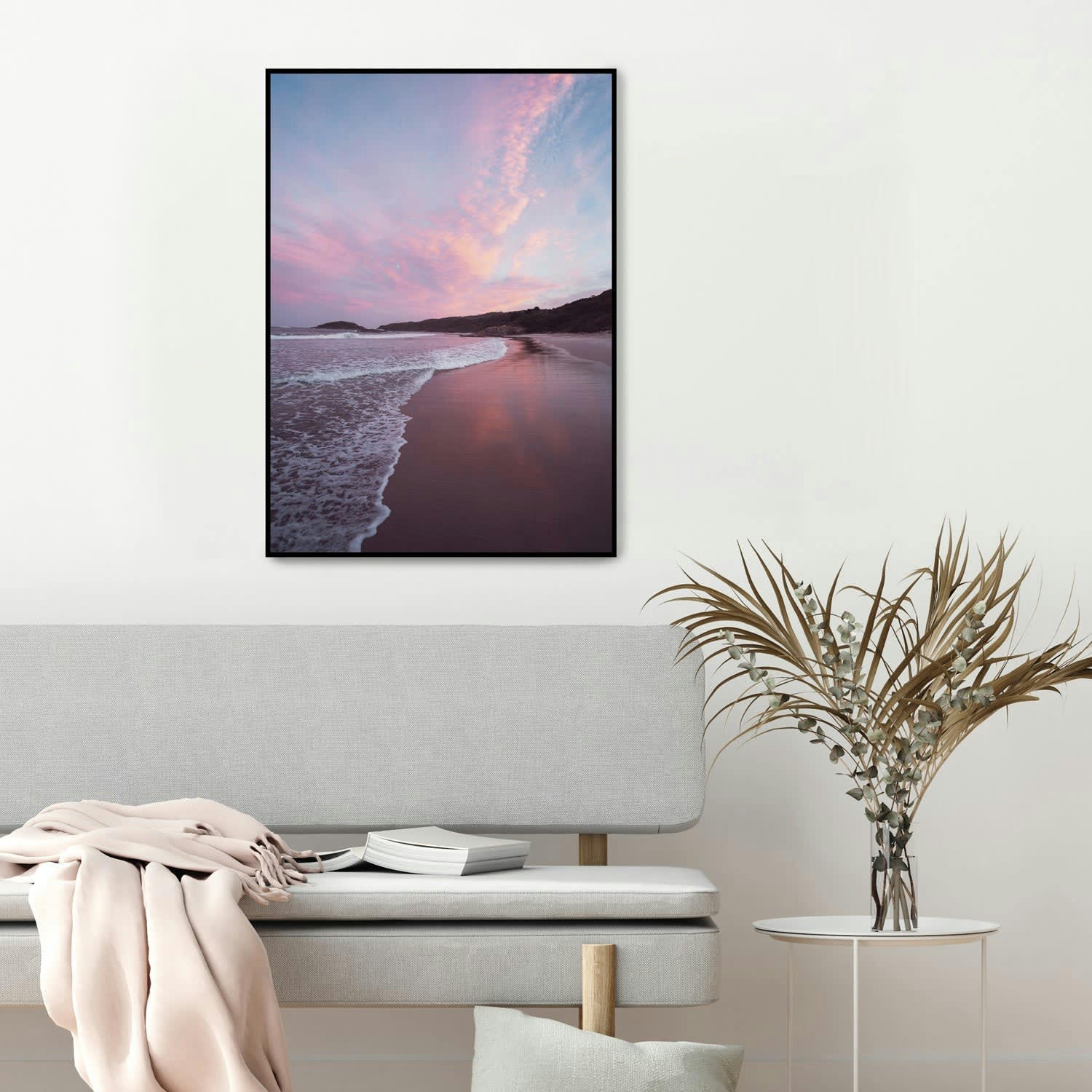 CIELO - Affiche avec cadre noir - Coucher de soleil sur la plage - 50x70