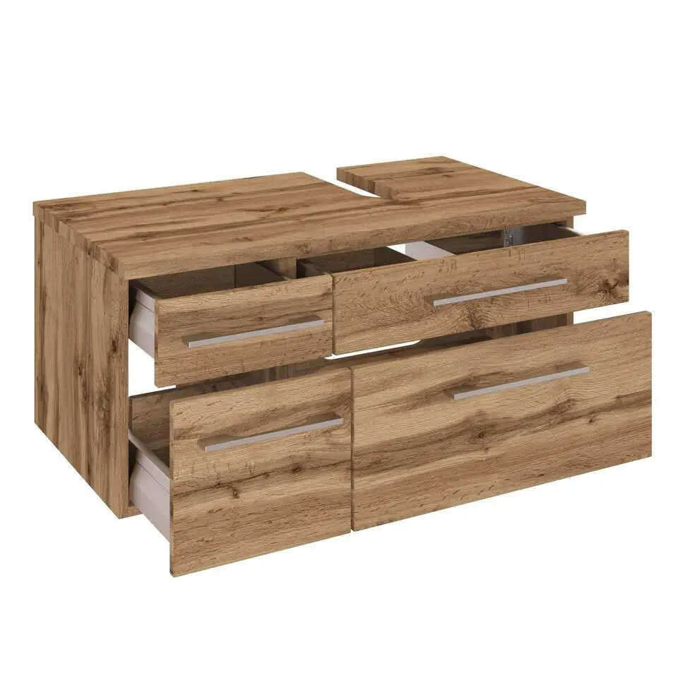 Wastafelonderkast Dasa (rechts) 90cm met 4 lades - wotan eik