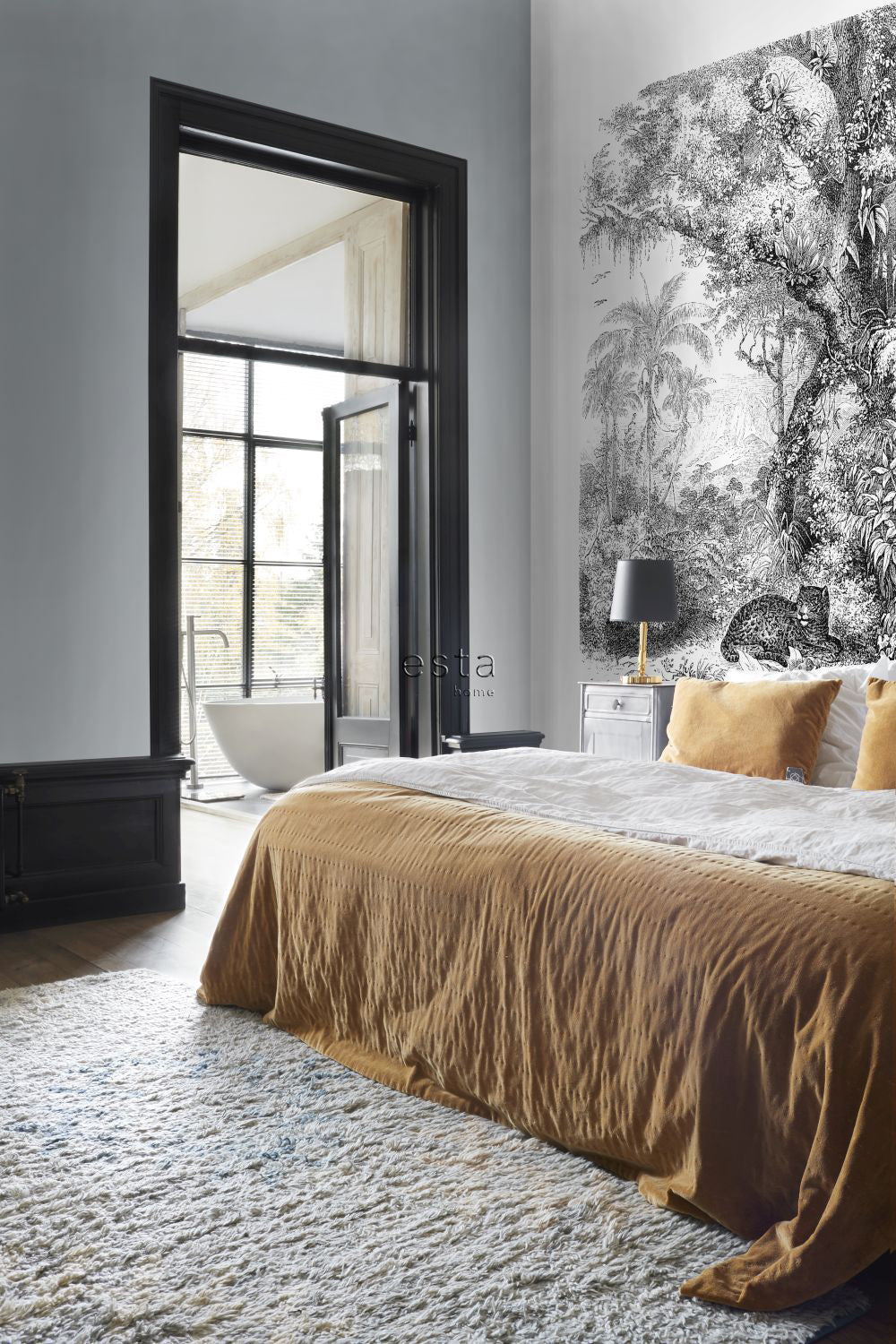 ESTAhome fotobehang jungle-motief zwart wit - 200 x 279 cm - 158945