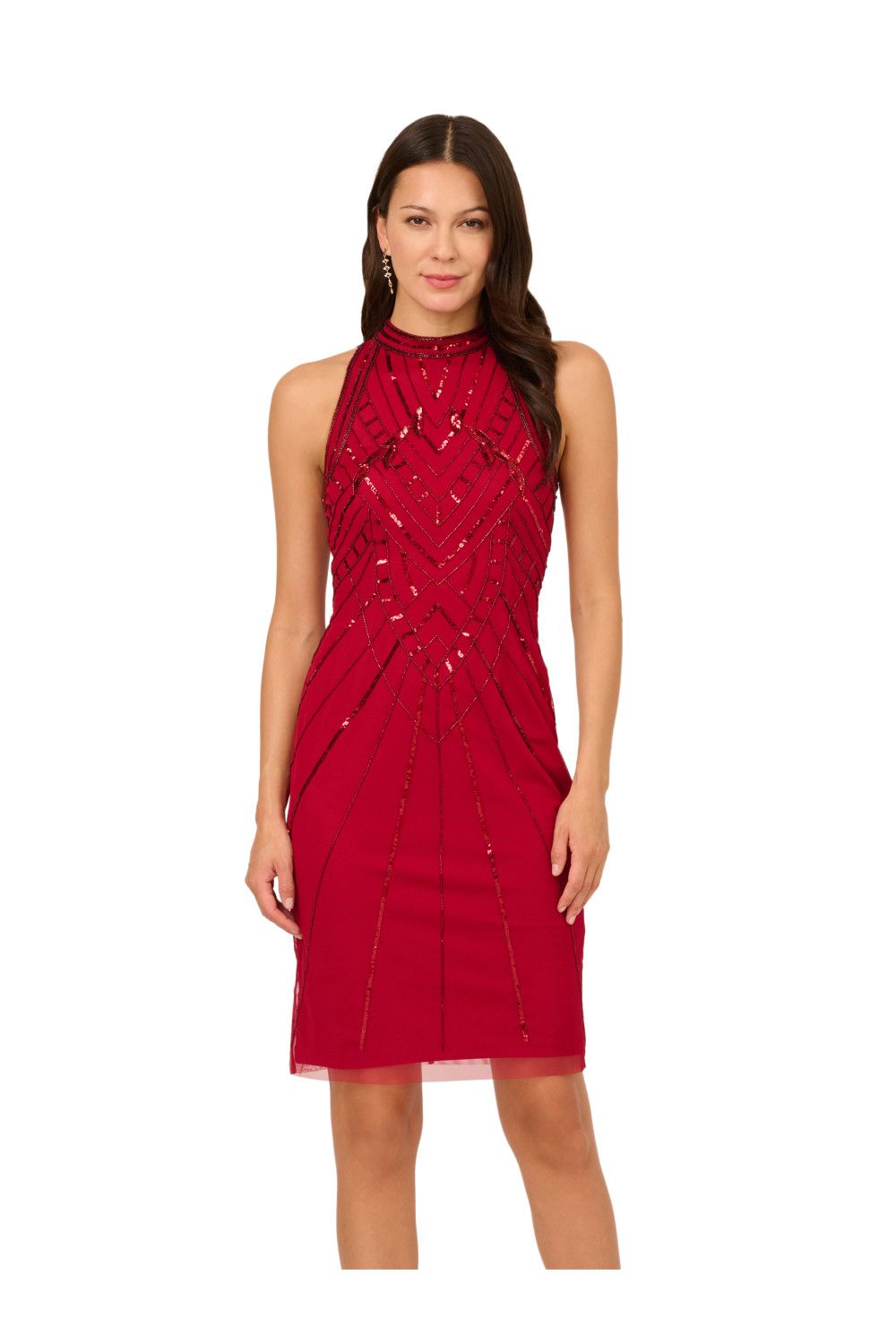 Papell Studio Bead Mock Halter Dress